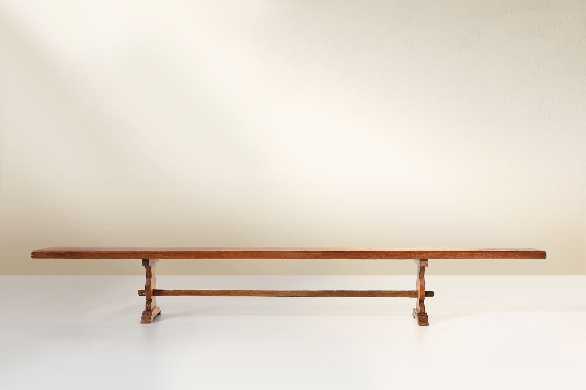 Extra long solid elm wooden monastery bench, France ca. 1850thumbnail